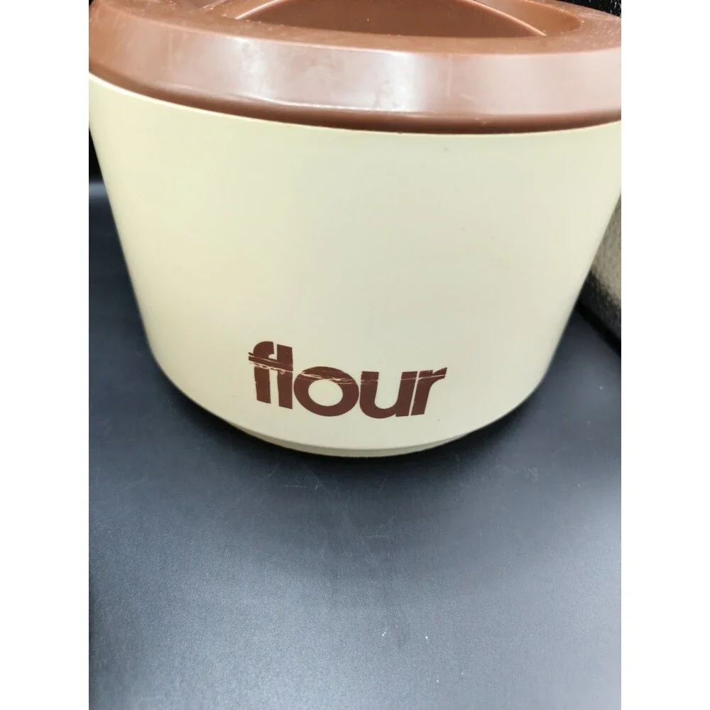Vintage Sterilite 3 Piece 70s Canister Set Flour Sugar Tea Brown Plastic Lidded